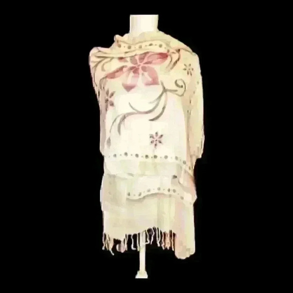 CASHMERE Scarf SWAT by S.T.S. IVORY SILK Printed Hijab Head Cover Shoulders Wrap - Picture 2 of 10